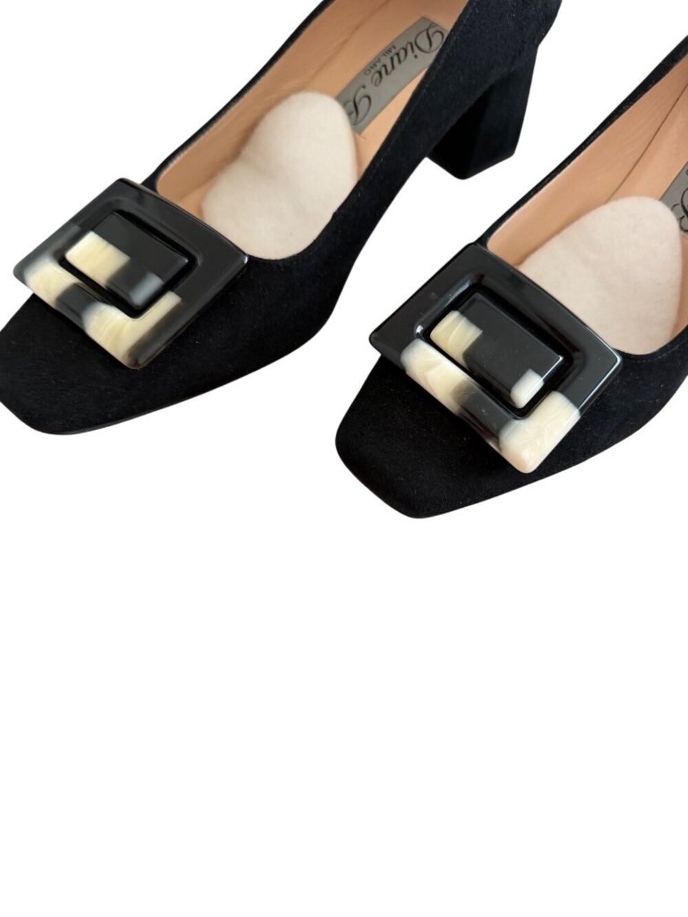 Diane B. Milano Womens Chunky Heel Suede Pumps Size US 7.5 Buckle Detail Classic - Picture 15 of 16